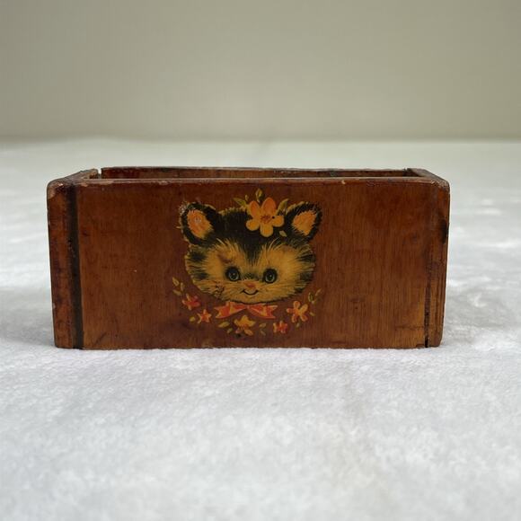 Vintage Wood Coaster Set Primitive Childrens Animals Appliques 6 Coasters & Box - Picture 4 of 13